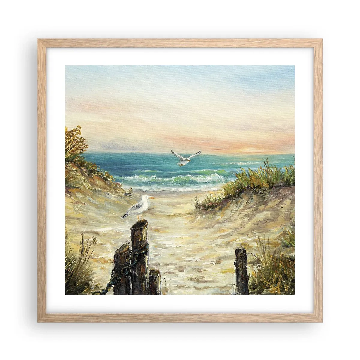 Plakat i ramme af lyst egetræ - Vindstille tilbagetog - 50x50 cm