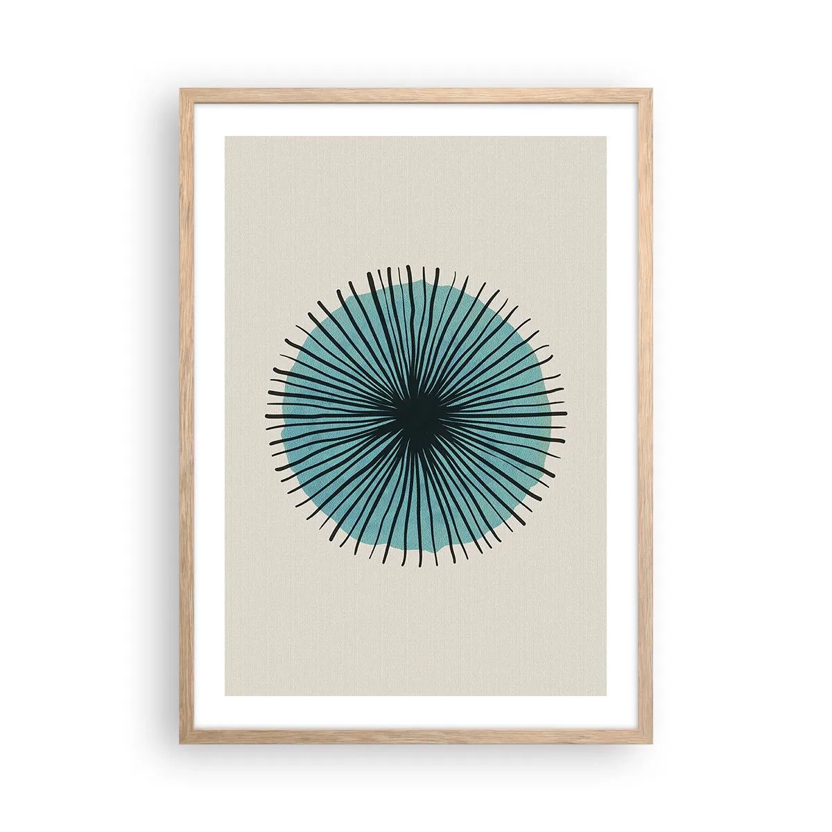 Plakat i ramme af lyst egetræ - Strålende på blå - 50x70 cm