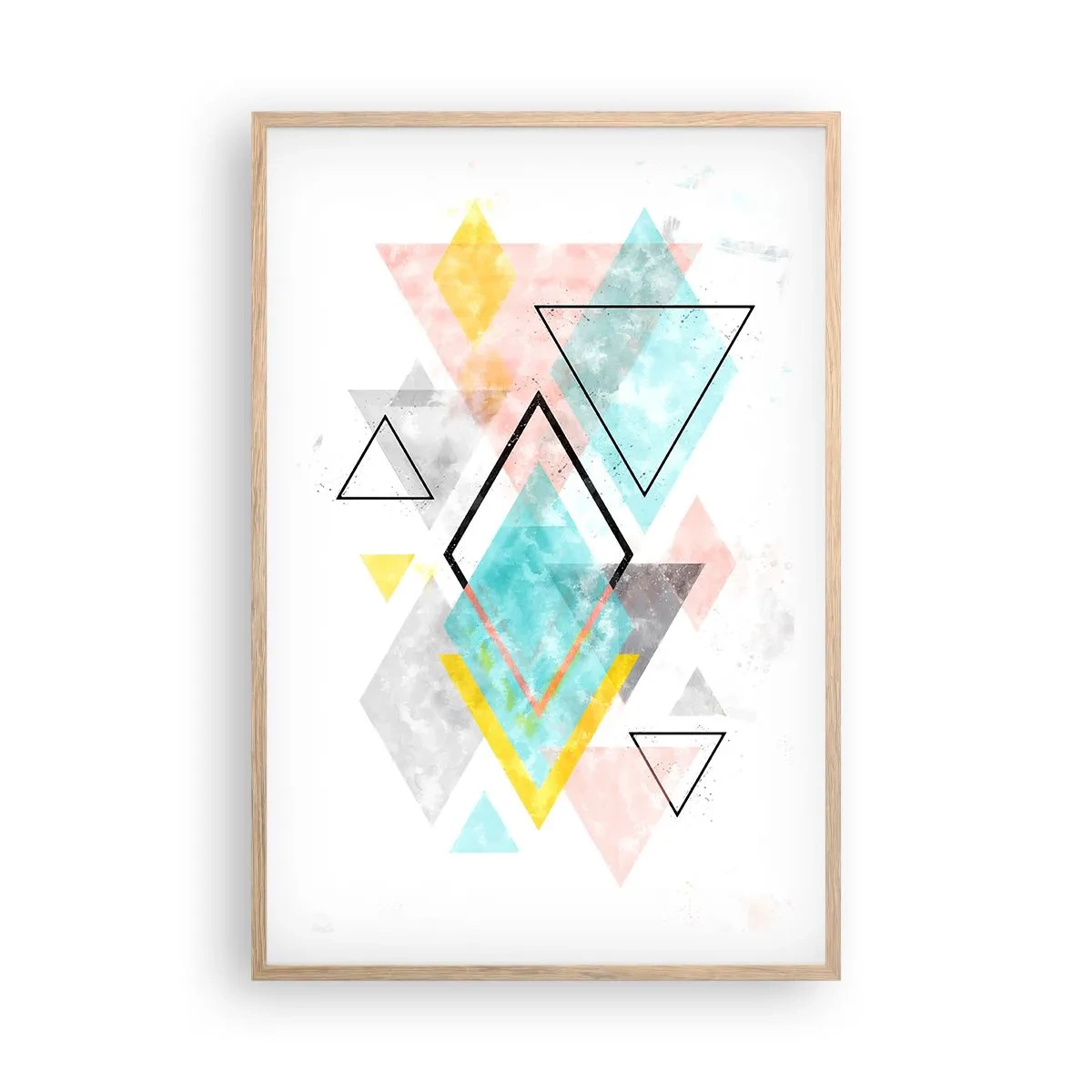 Plakat i ramme af lyst egetræ - Geometrisk leg - 61x91 cm