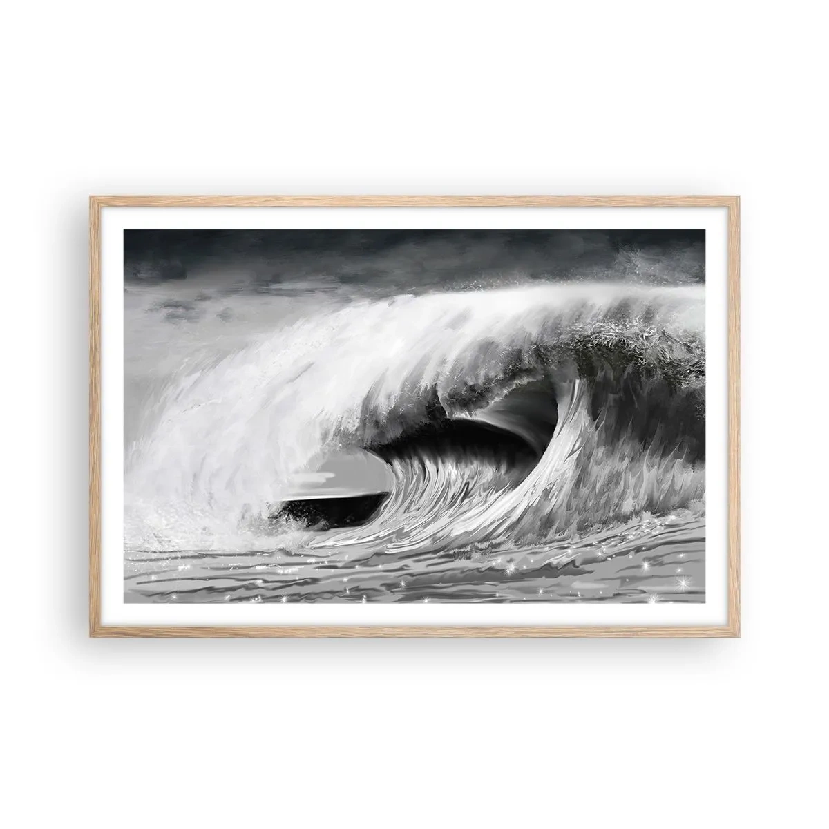 Plakat i ramme af lyst egetræ - Havets vrede - 91x61 cm