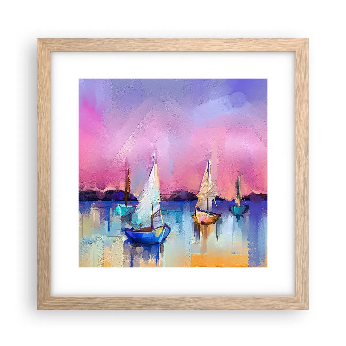 Plakat i ramme af lyst egetræ - Retning: brede farvande - 30x30 cm