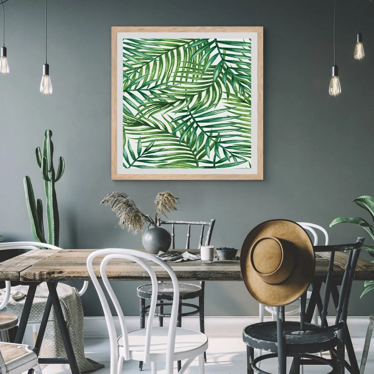 Plakat i ramme af lyst egetræ - Under det grønne baldakin - 60x60 cm