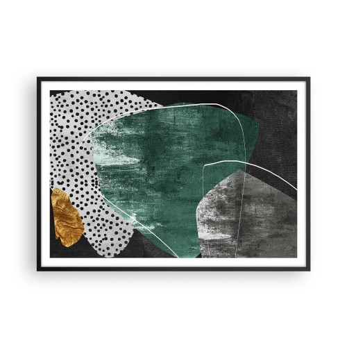 Plakat i sort ramme - Farverig abstraktion med en guldflager - 100x70 cm
