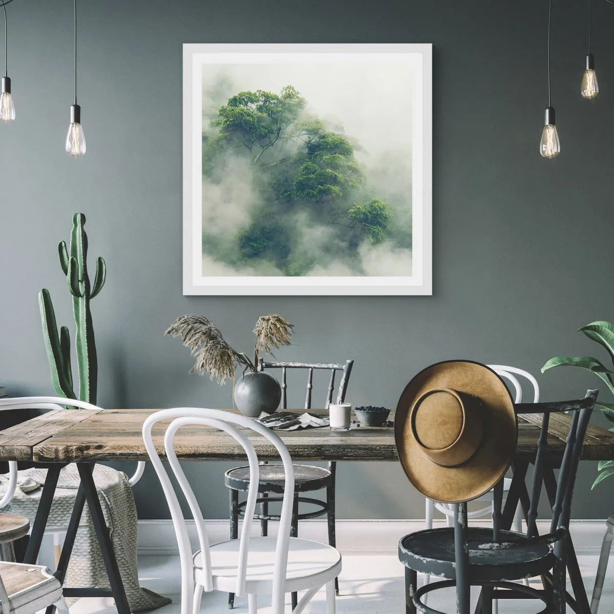 Plakat i hvid ramme - Pakket ind i tåge - 60x60 cm