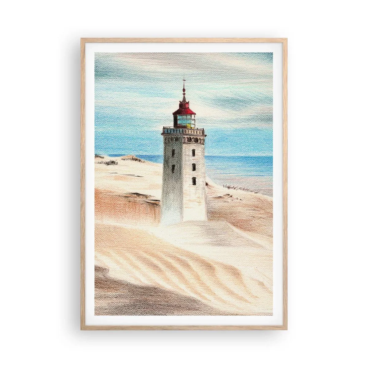 Plakat i ramme af lyst egetræ - Altid med blikket rettet mod havet - 70x100 cm