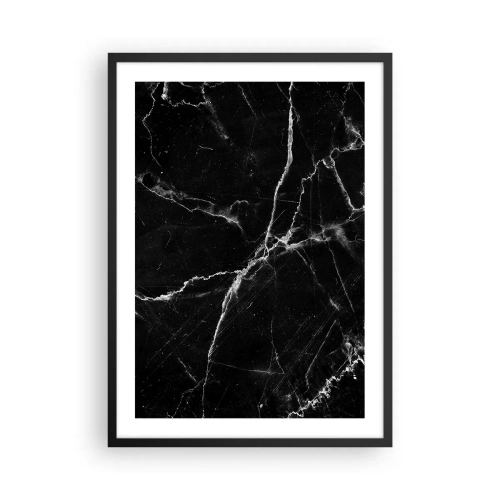 Plakat i sort ramme - Sort marmor baggrund med hvide revner - 50x70cm - Stenens hemmelige liv - Moderne vægdekoration til stue og soveværelse ARTTOR