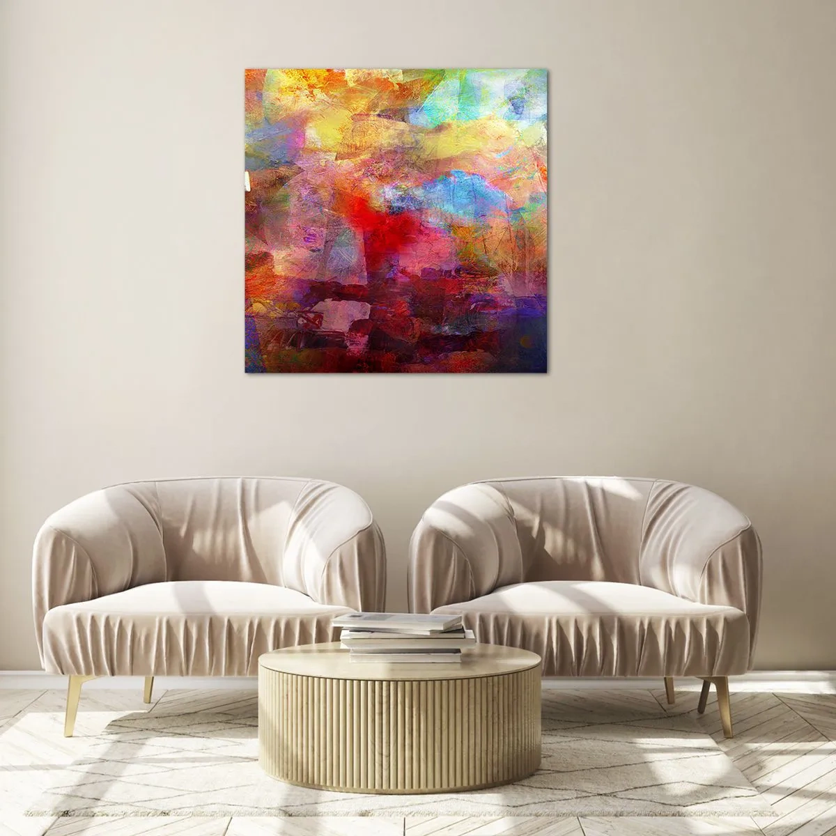 Billede på glas - Et kig ind i regnbuen - 30x30 cm