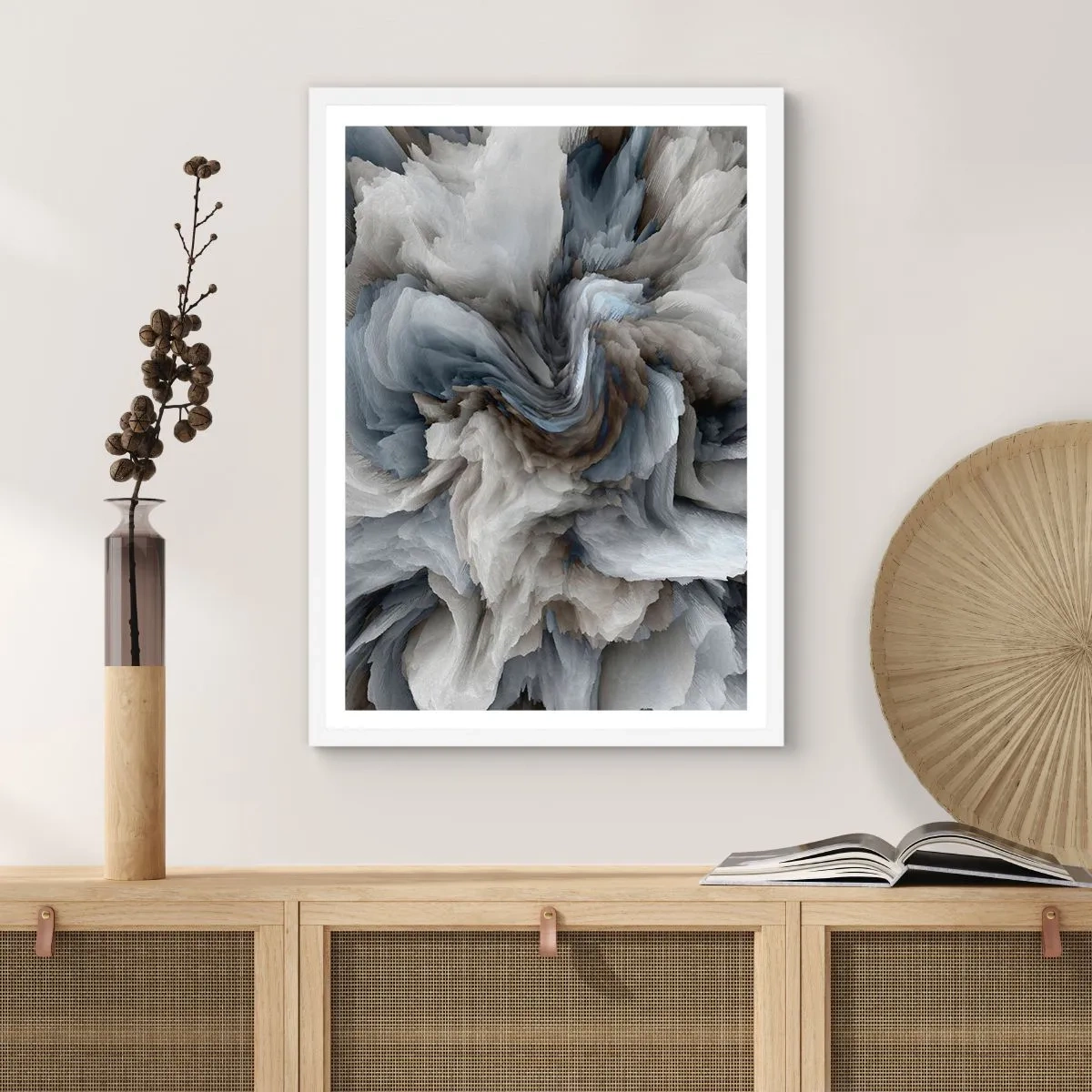 Plakat i hvid ramme - Sten og blomst - 30x40 cm