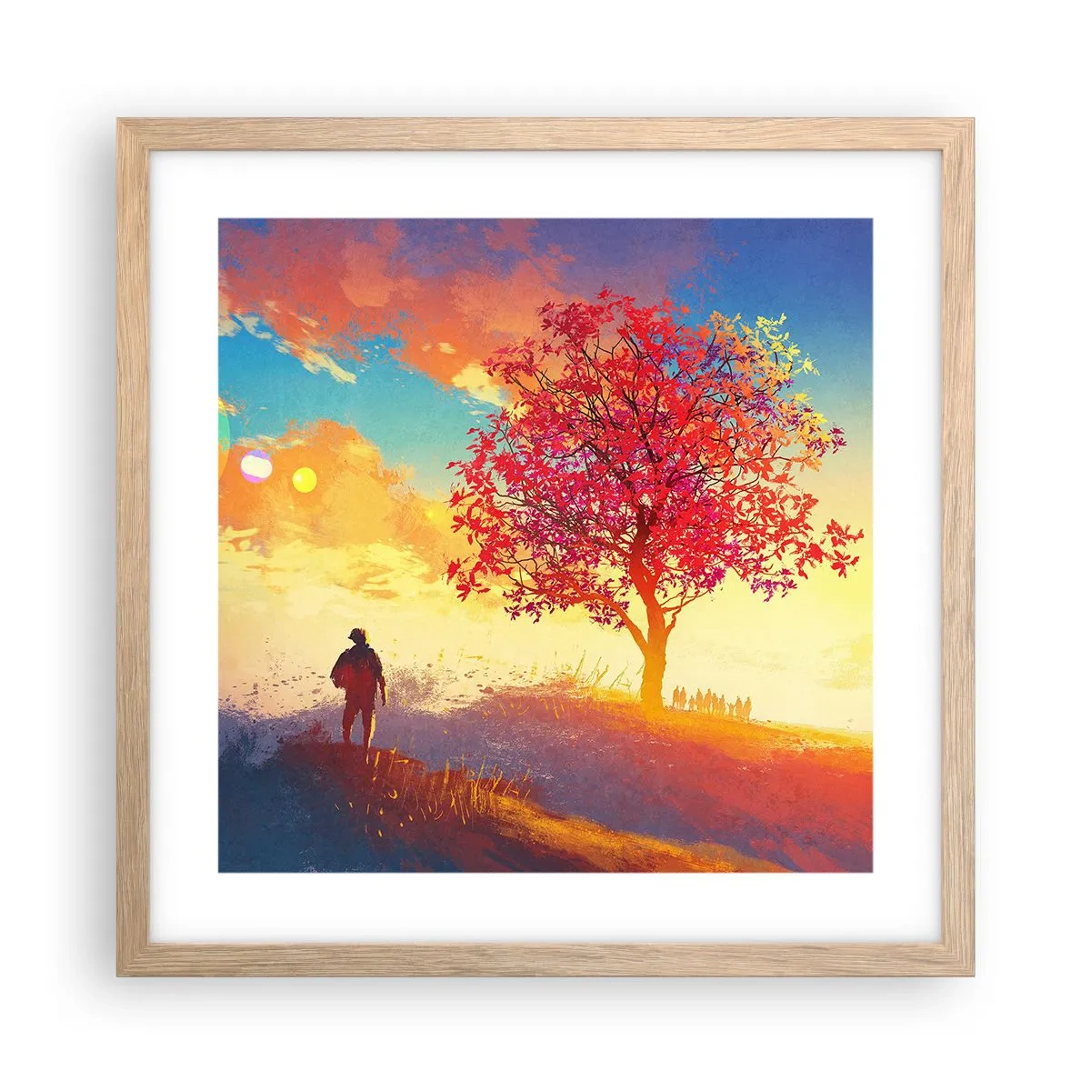 Plakat i ramme af lyst egetræ - Pilgrim på bestemmelsesstedet - 40x40 cm