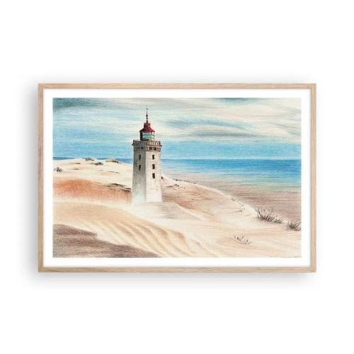 Plakat i ramme af lyst egetræ - Altid med blikket rettet mod havet - 91x61 cm