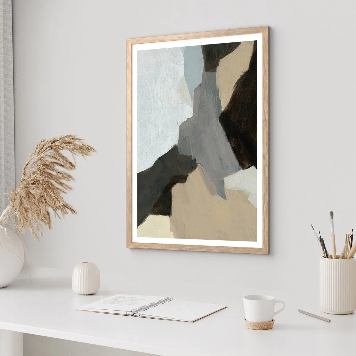 Plakat i ramme af lyst egetræ - Abstraktion: afsked med det grå - 40x50 cm