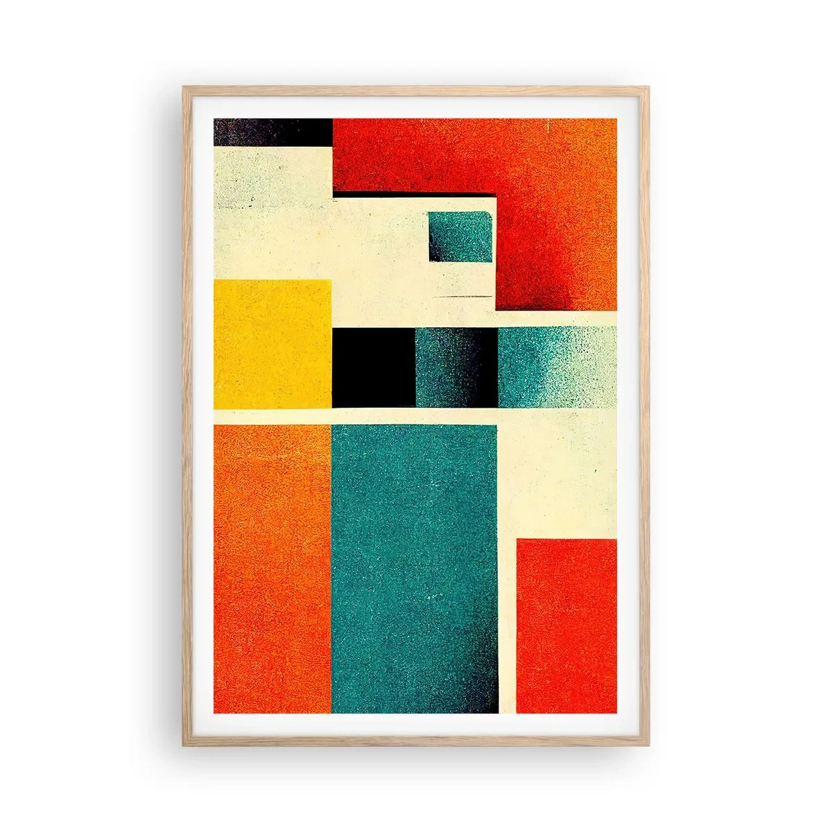 Plakat i ramme af lyst egetræ - Geometrisk abstraktion - god energi - 70x100 cm