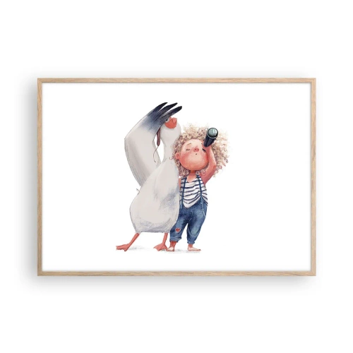 Plakat i ramme af lyst egetræ - En plan for en fantastisk rejse - 100x70 cm