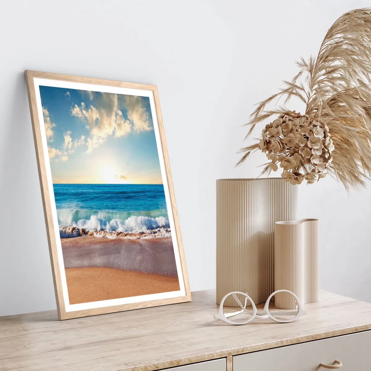 Plakat i ramme af lyst egetræ - Bevægelse og stilhed på samme tid - 61x91 cm