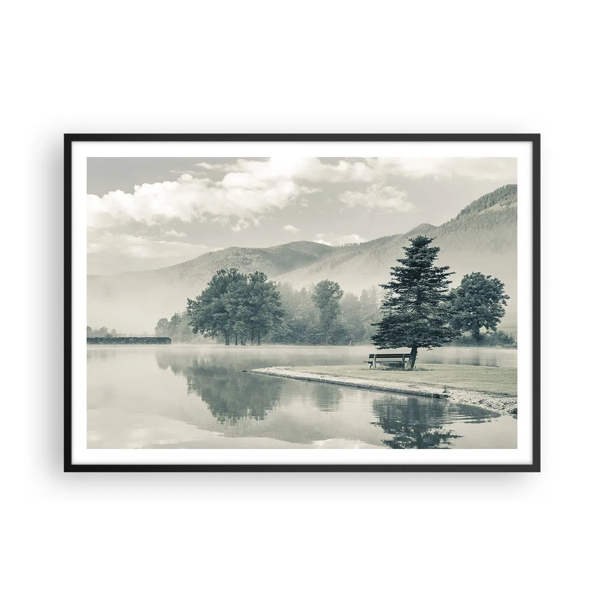 Plakat i sort ramme - Søen sover stadig - 100x70 cm