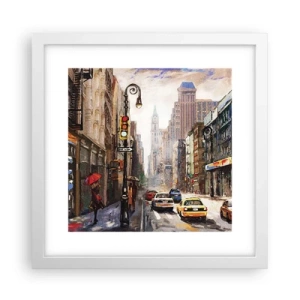 Plakat i hvid ramme - New York - også farverig i regnvejr - 30x30 cm