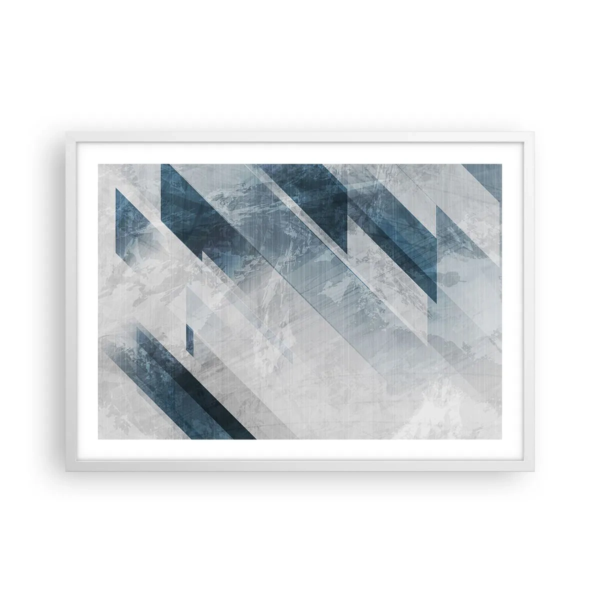 Plakat i hvid ramme - Rumlig komposition - bevægelse af gråtoner - 70x50 cm