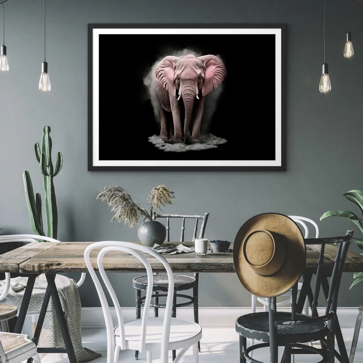 Plakat i sort ramme - Tænk ikke på en lyserød elefant! - 91x61 cm