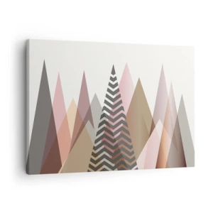 Lærredstryk - Billede på lærred - Farverige geometriske bjerge i pastelfarver - 70x50cm - Pyramide udsigt - Moderne vægdekoration til stue og soveværelse ARTTOR