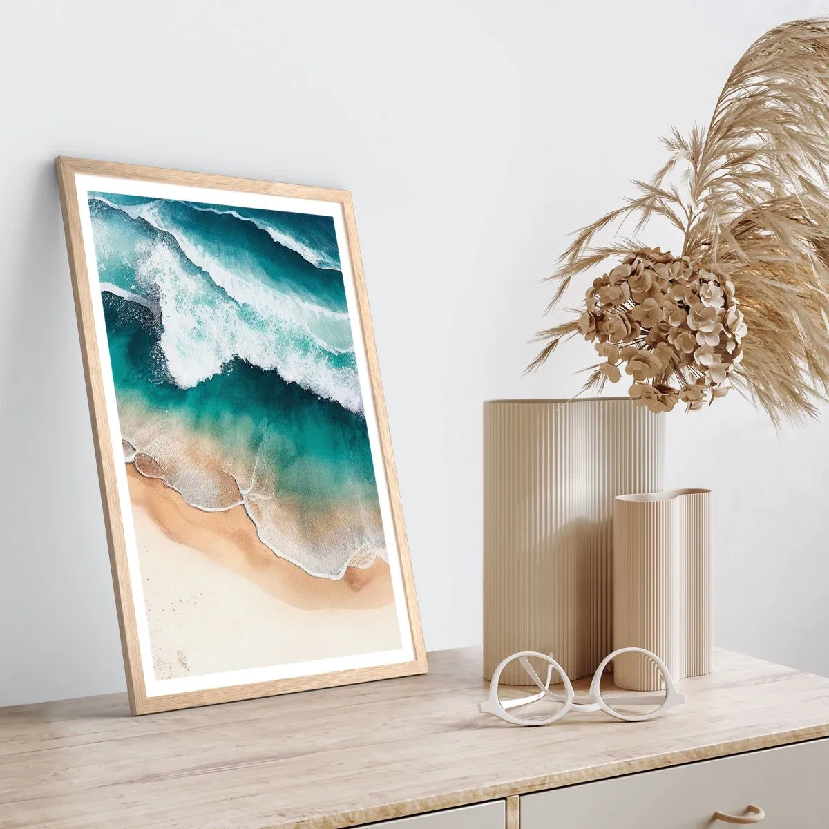 Plakat i ramme af lyst egetræ - Et evigt møde - 40x50 cm