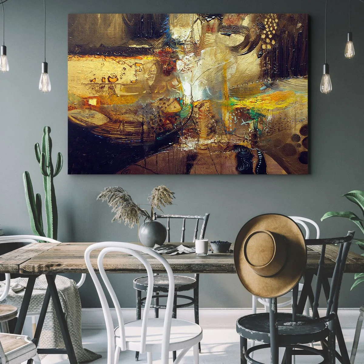 Lærredstryk - Billede på lærred - Abstrakt stilleben i varme farver - 70x50cm - Kold, varm, meget varm - Moderne vægdekoration til stue og soveværelse ARTTOR