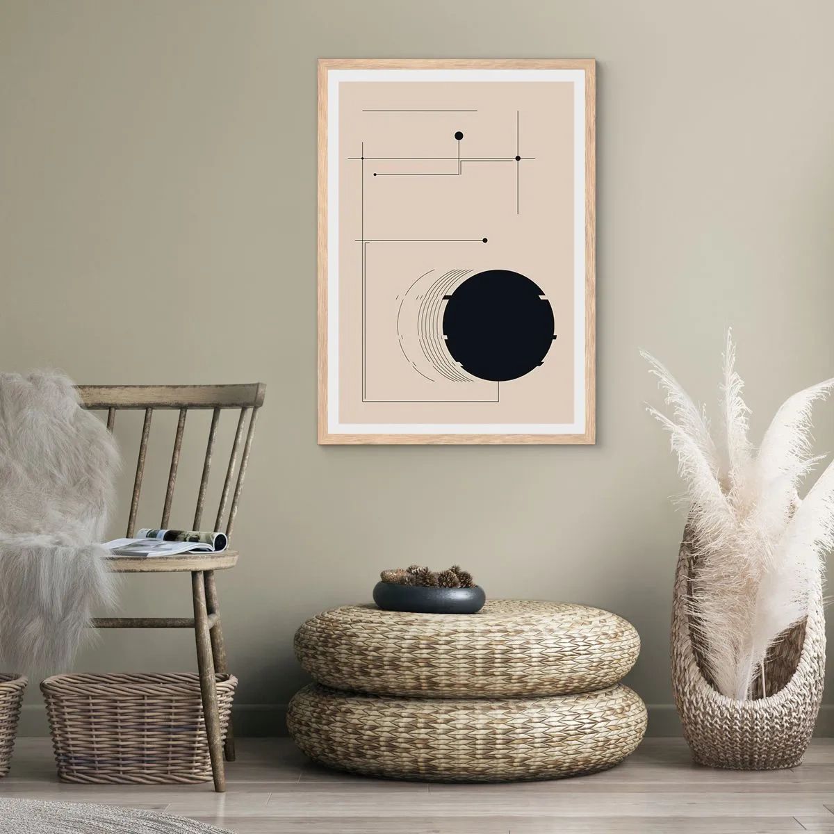 Plakat i ramme af lyst egetræ - Fjedrende og dynamisk komposition - 50x70 cm