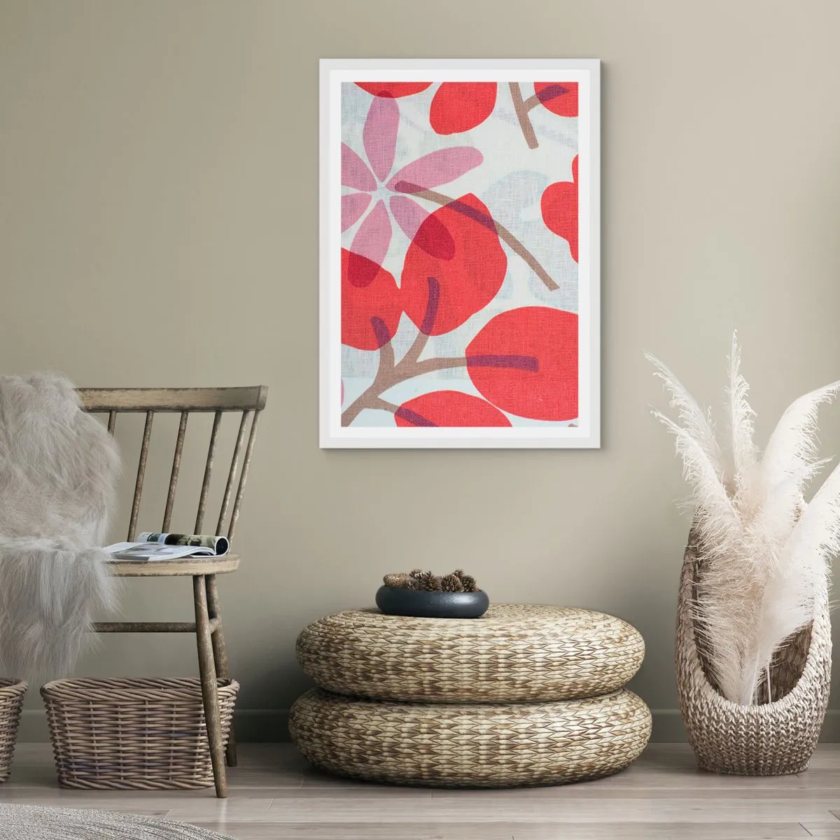 Plakat i hvid ramme - Blomsterkomposition i pink - 50x70 cm