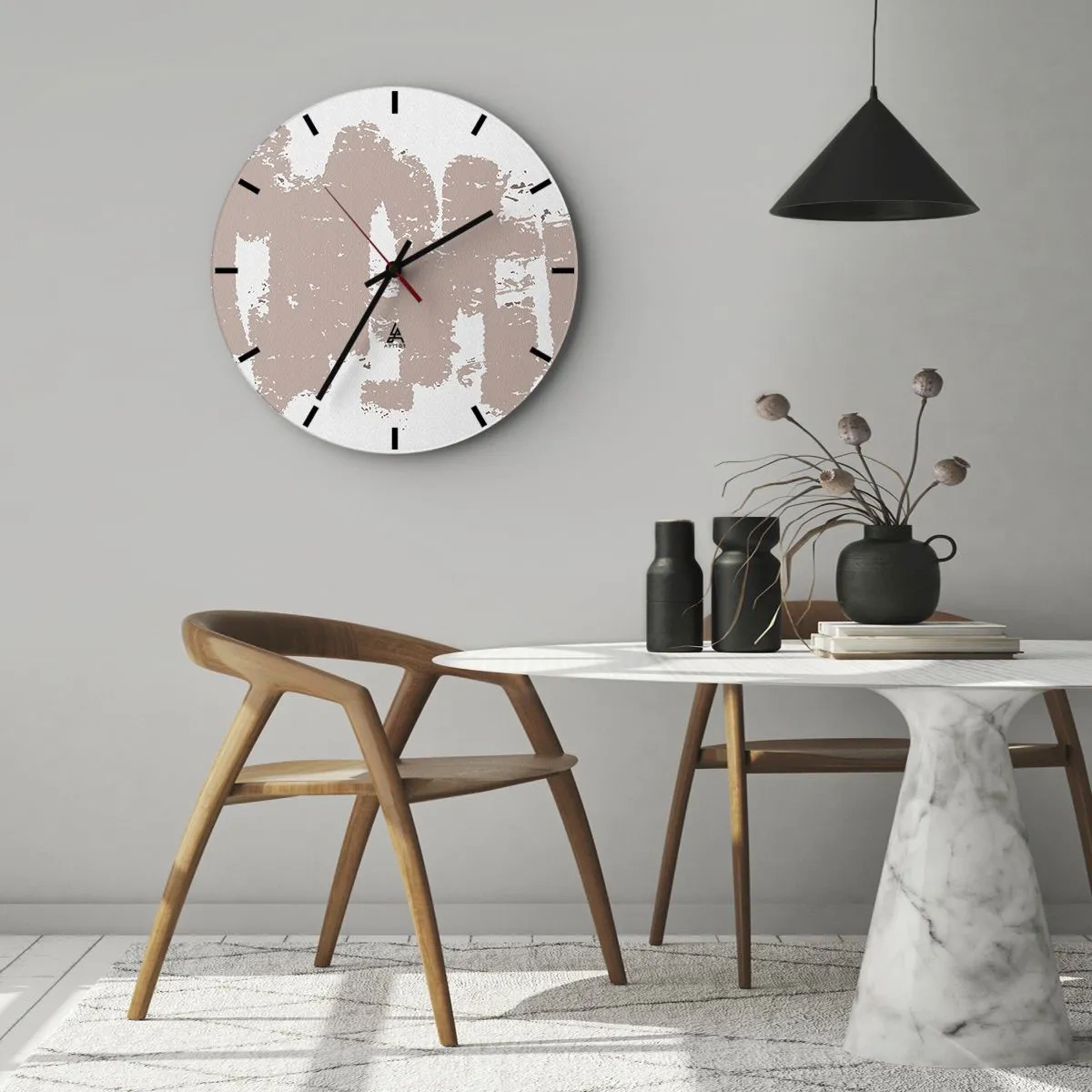 Vægur, Uret - Tekstural abstraktion i nuancer af pulverrosa - 30x30cm - Abstraktion i sart rosa - Moderne vægdekoration til stue, køkken og soveværelse ARTTOR