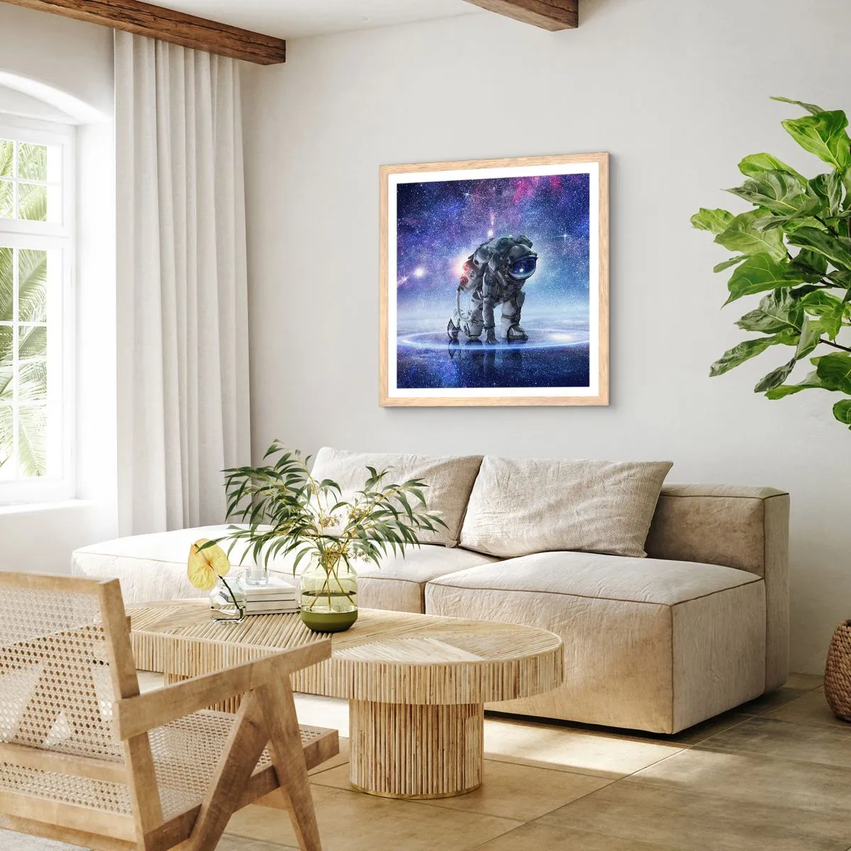 Plakat i ramme af lyst egetræ - Den stjerneklare himmel over mig - 60x60 cm