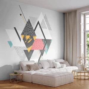 Fototapet Standard Eco - Moderne geometrisk abstraktion i pastelfarver - 100x70cm - Variation af trekanter og rhomber - Moderne vægdekoration til stue og soveværelse ARTTOR