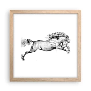 Plakat i ramme af lyst egetræ - Stoppet i galop - 30x30 cm