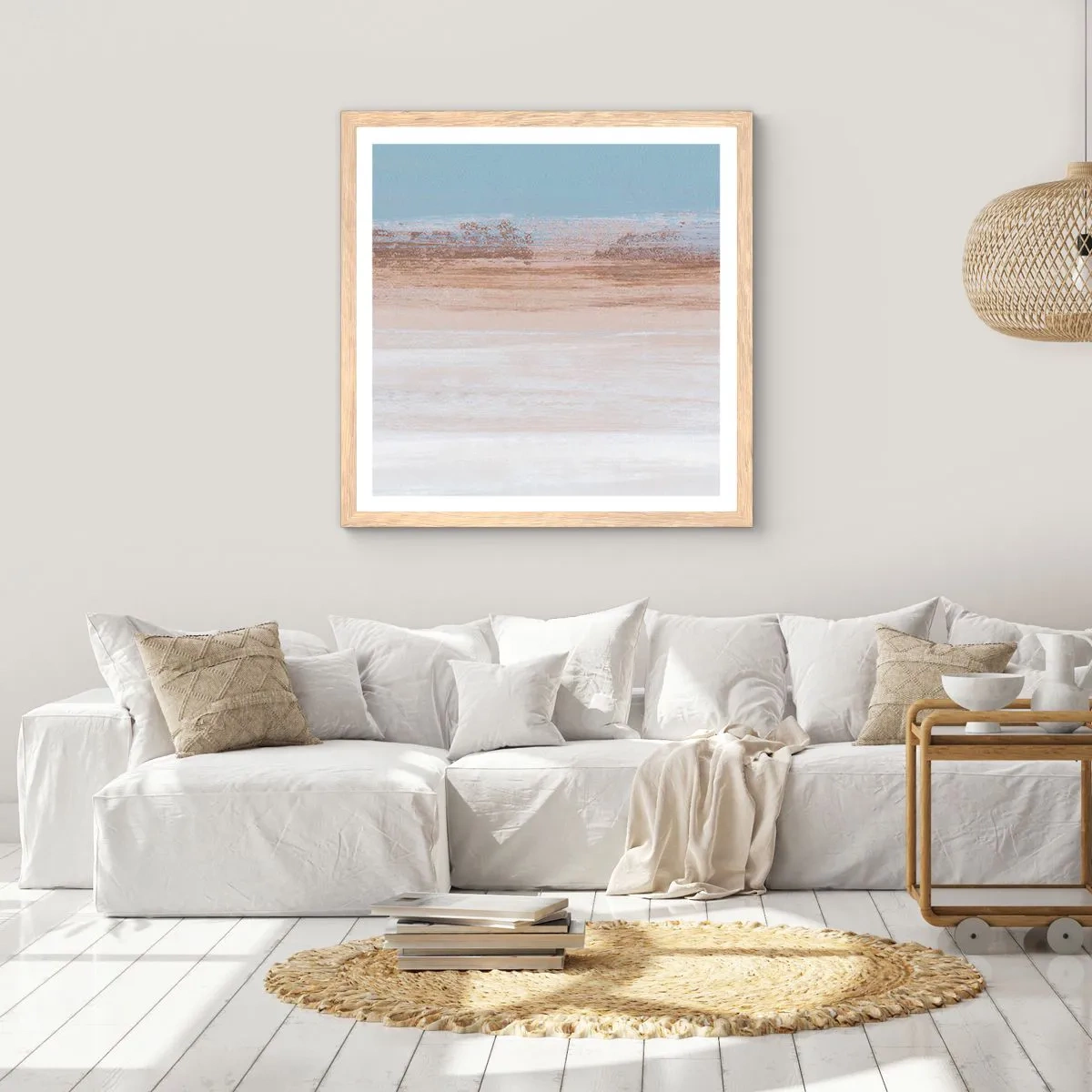 Plakat i ramme af lyst egetræ - Tvetydigt landskab - 50x50 cm