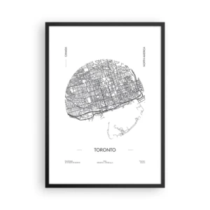 Plakat i sort ramme - Et minimalistisk sort-hvidt kort over Toronto - 50x70cm - Anatomi af Toronto - Moderne vægdekoration til stue og soveværelse ARTTOR