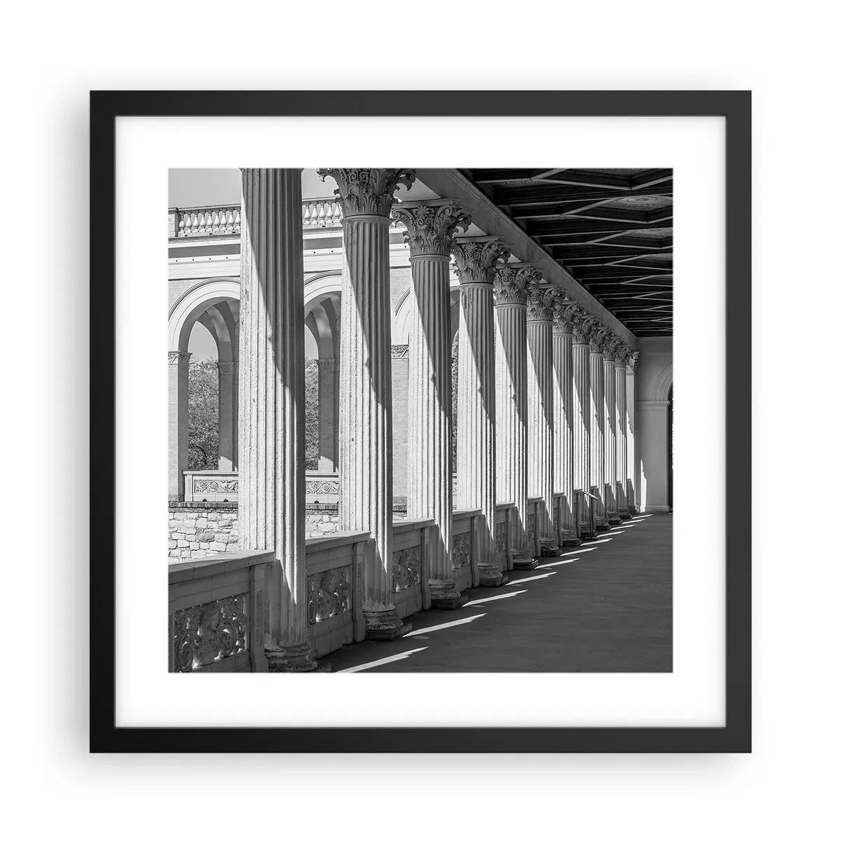 Plakat i sort ramme - Solrig arkade - 40x40 cm