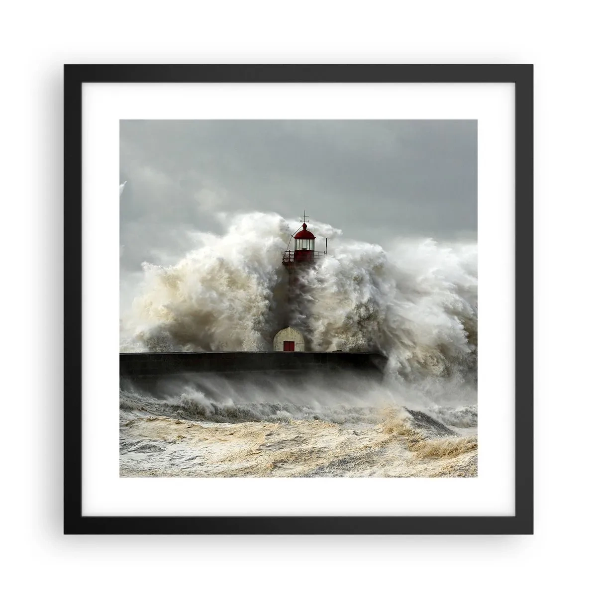 Plakat i sort ramme - Havets vrede - 40x40 cm