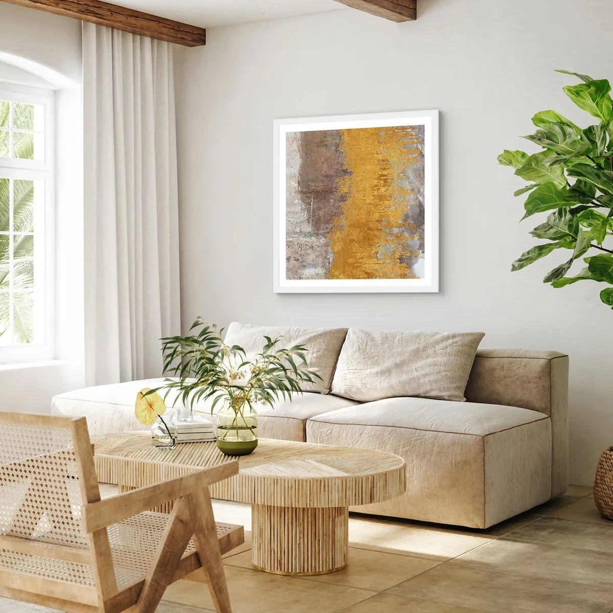 Plakat i hvid ramme - En gylden eksplosion - 60x60 cm