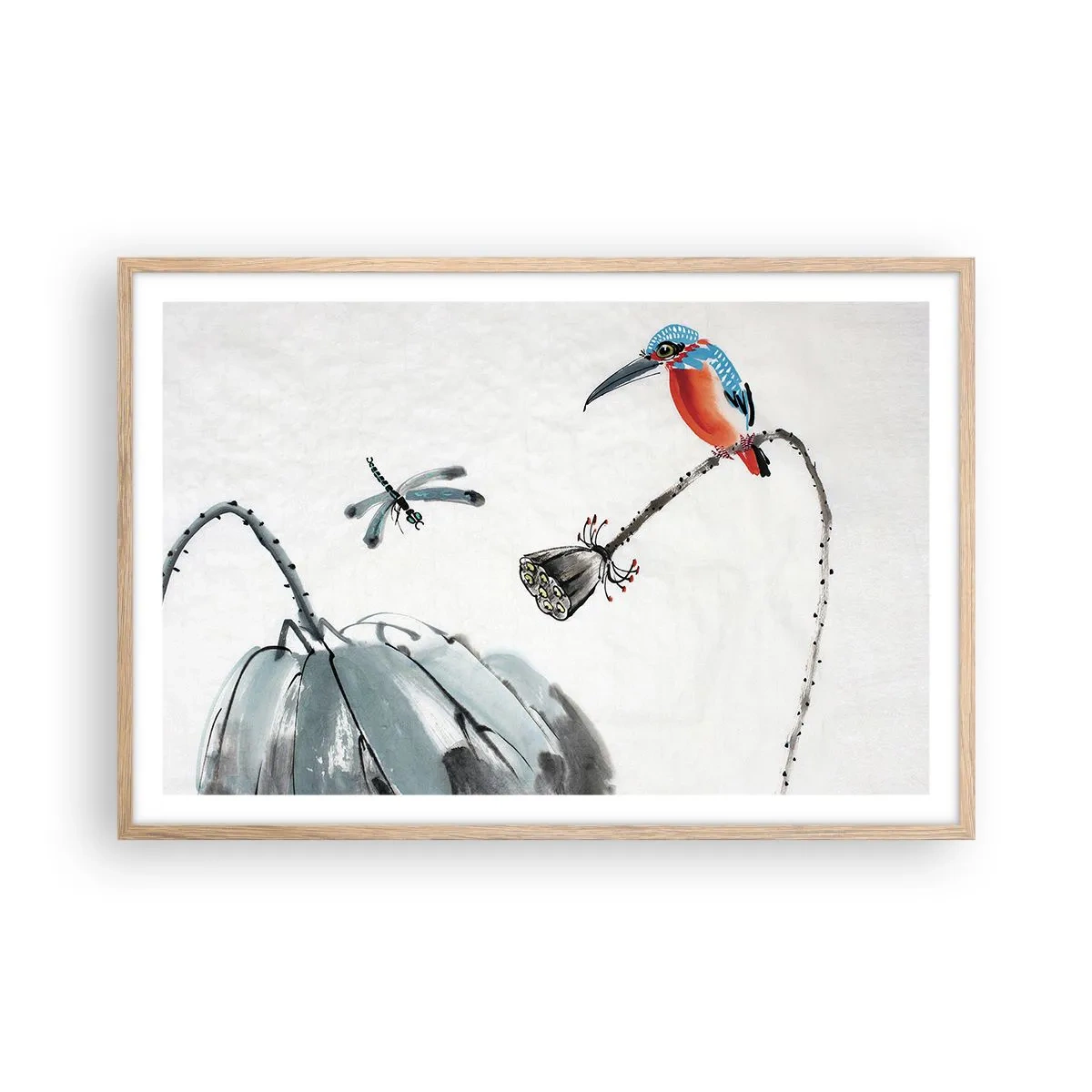 Plakat i ramme af lyst egetræ - Engenes liv - 91x61 cm