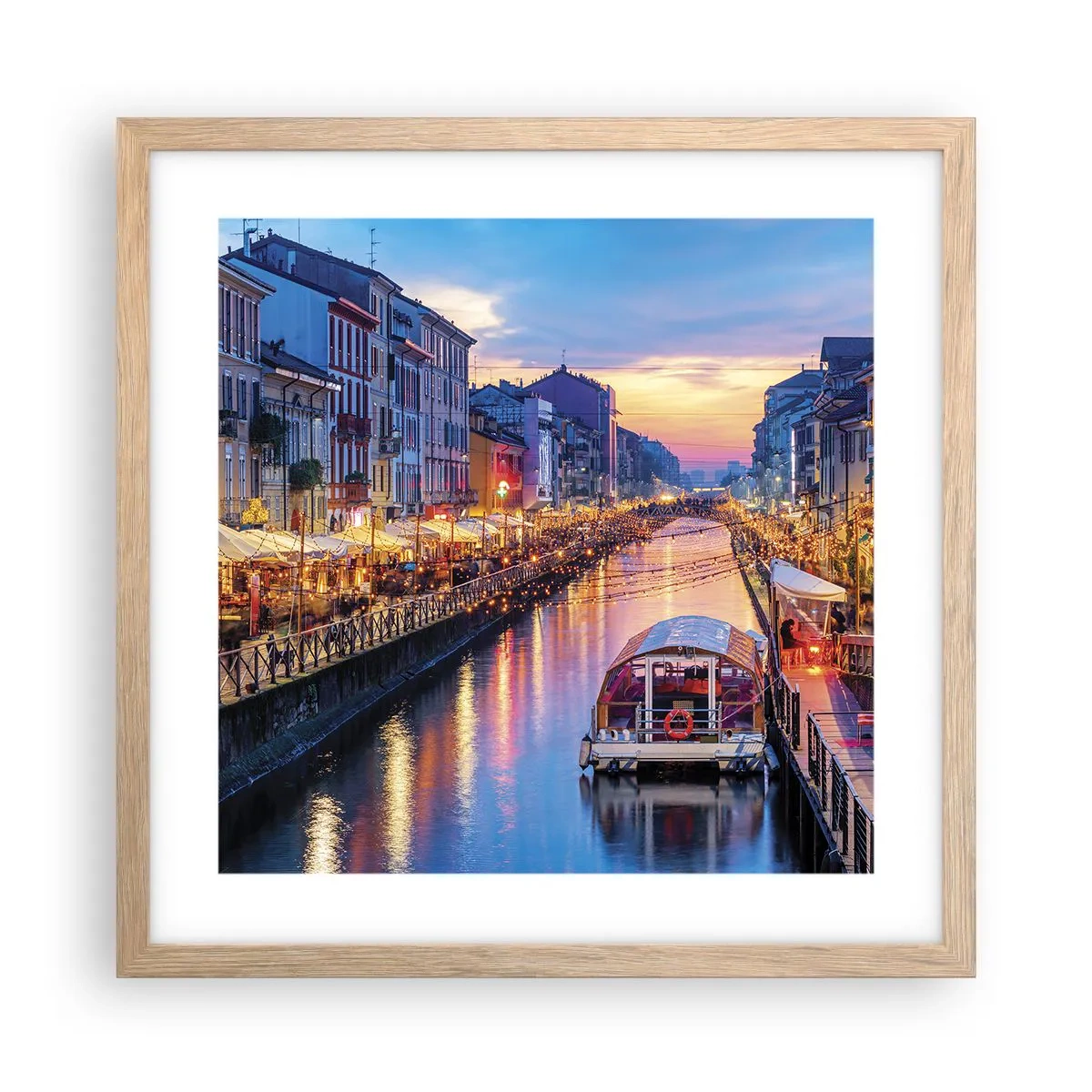 Plakat i ramme af lyst egetræ - En aften med lys og sjov - 40x40 cm