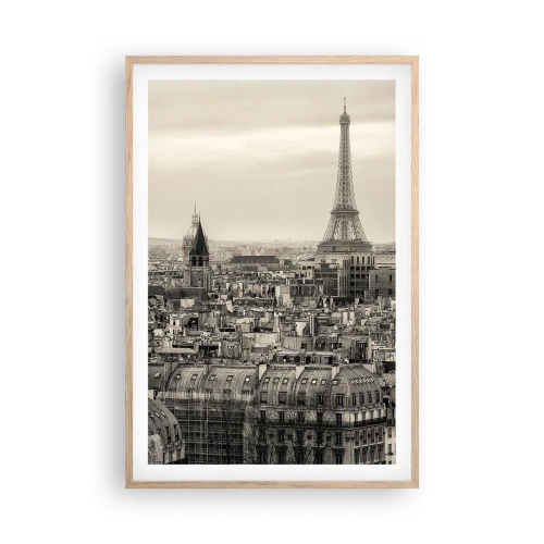 Plakat i ramme af lyst egetræ - Over Paris' hustage - 61x91 cm