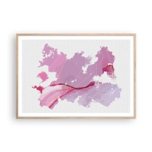 Plakat i ramme af lyst egetræ - Kort over en lyserød verden - 100x70 cm