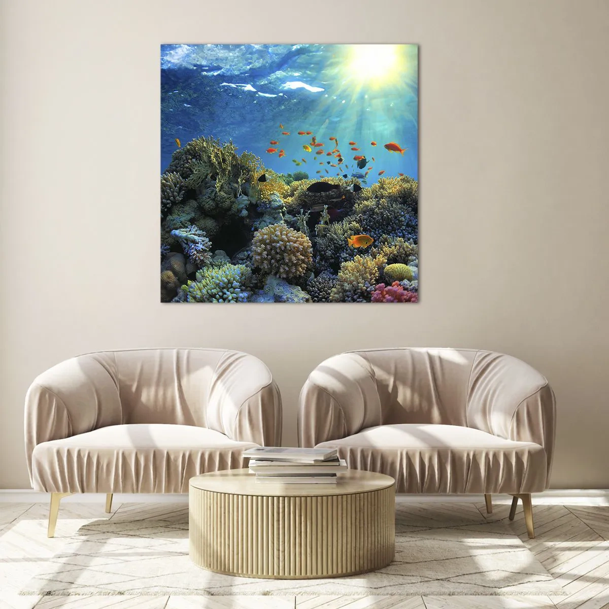 Billede på glas - Undervandsskatte - 40x40 cm