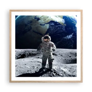 Plakat i ramme af lyst egetræ - Hilsner fra månen - 60x60 cm