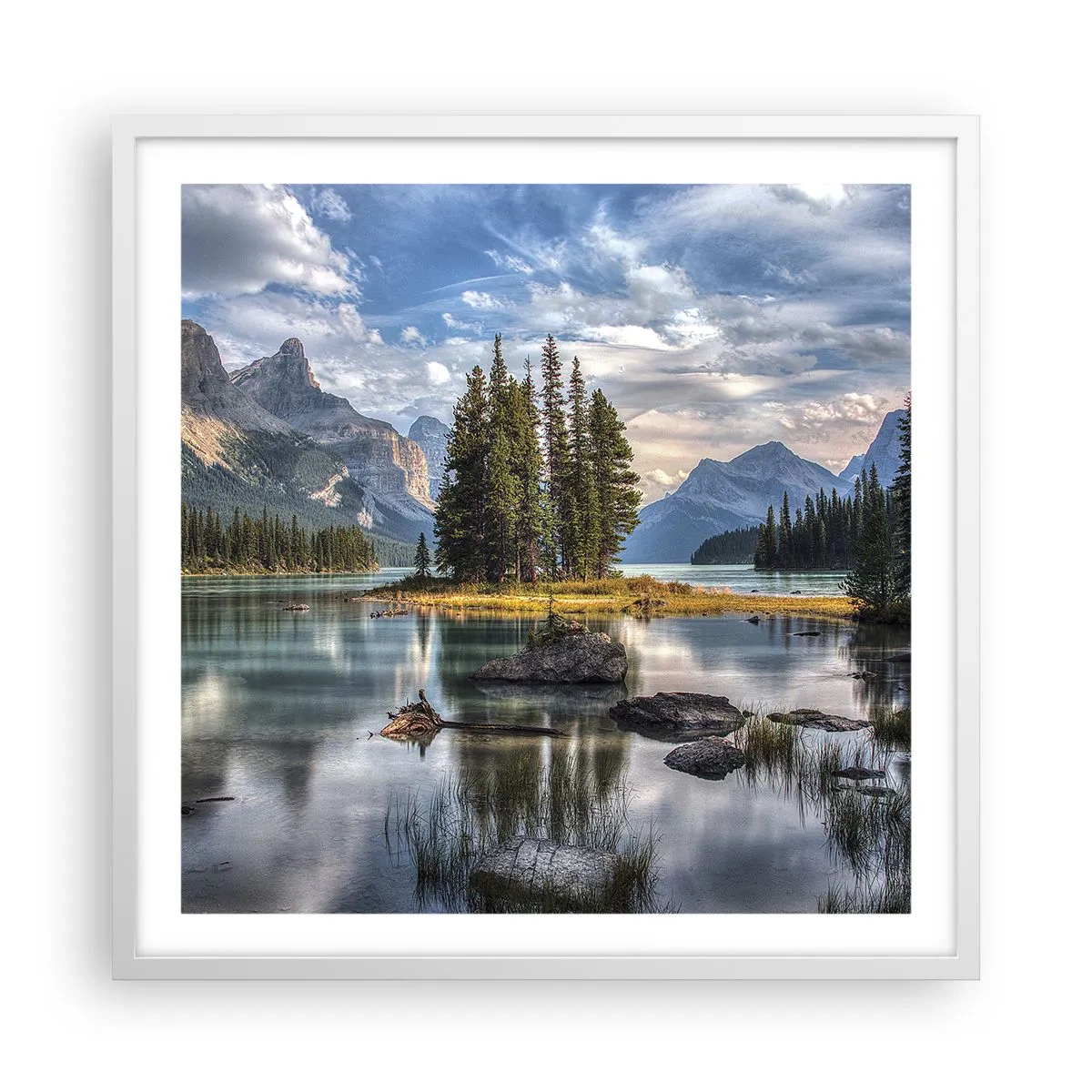 Plakat i hvid ramme - Over store og klare vande… - 60x60 cm