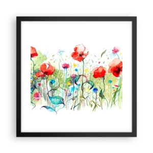 Plakat i sort ramme - En blomstrende eng i maj - 40x40 cm