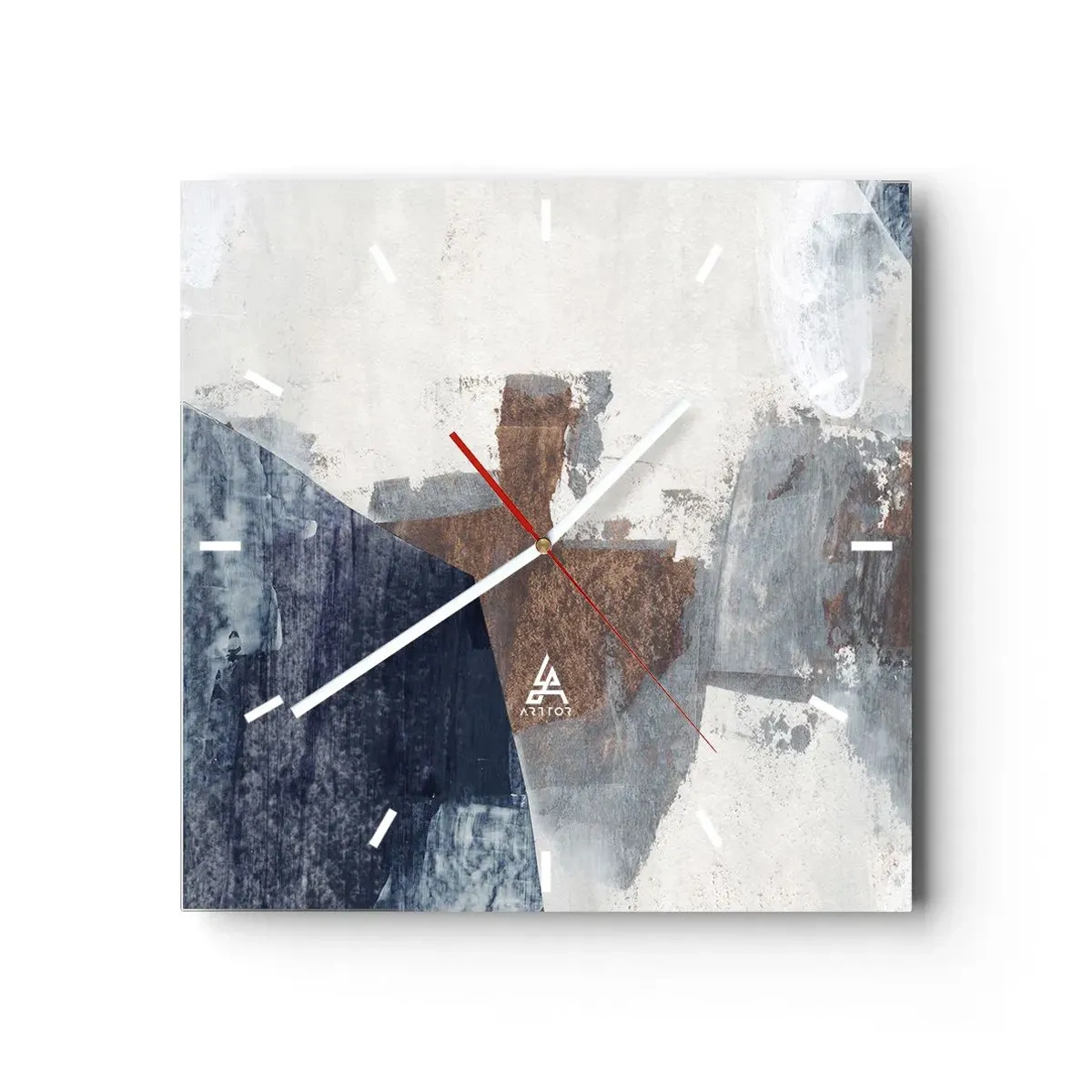 Vægur, Uret - Blåbrune former - 40x40 cm