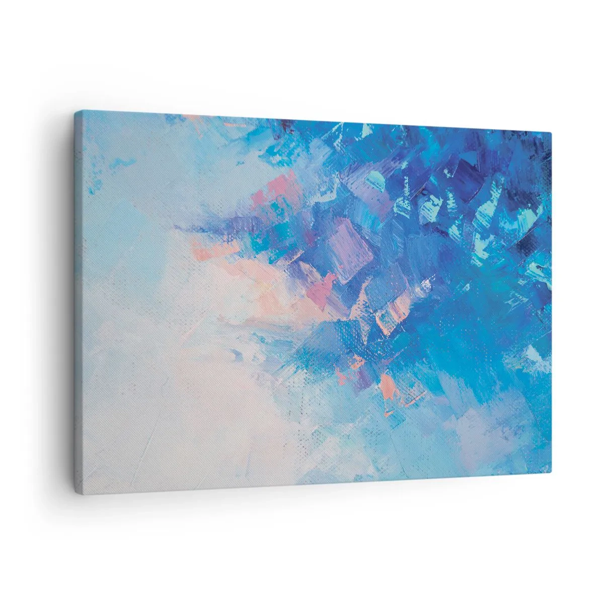 Lærredstryk - Billede på lærred - Abstrakt komposition i nuancer af blå og lyserød - 70x50cm - Vinter abstraktion - Moderne vægdekoration til stue og soveværelse ARTTOR