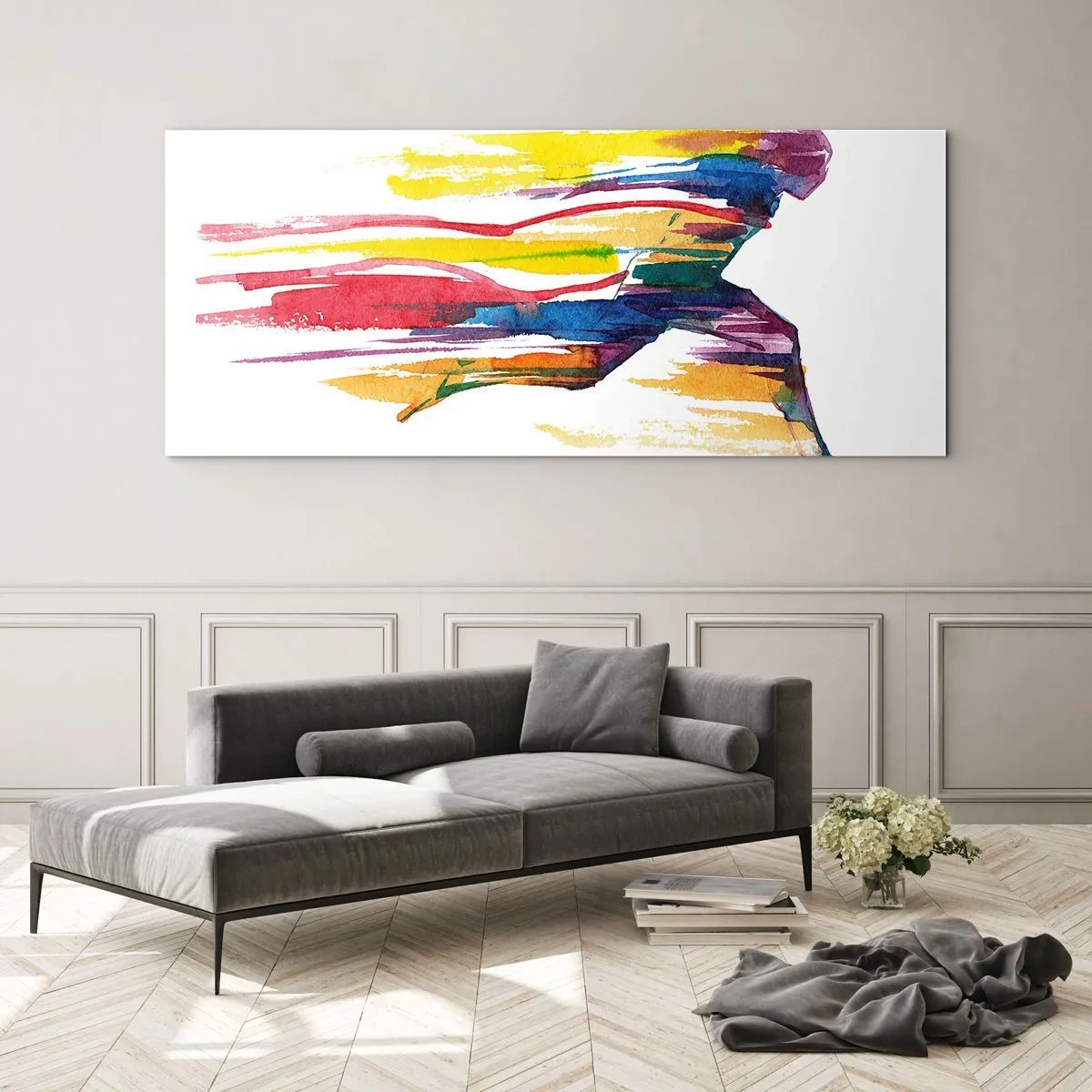 Billede på glas - Løb over regnbuen - 90x30 cm