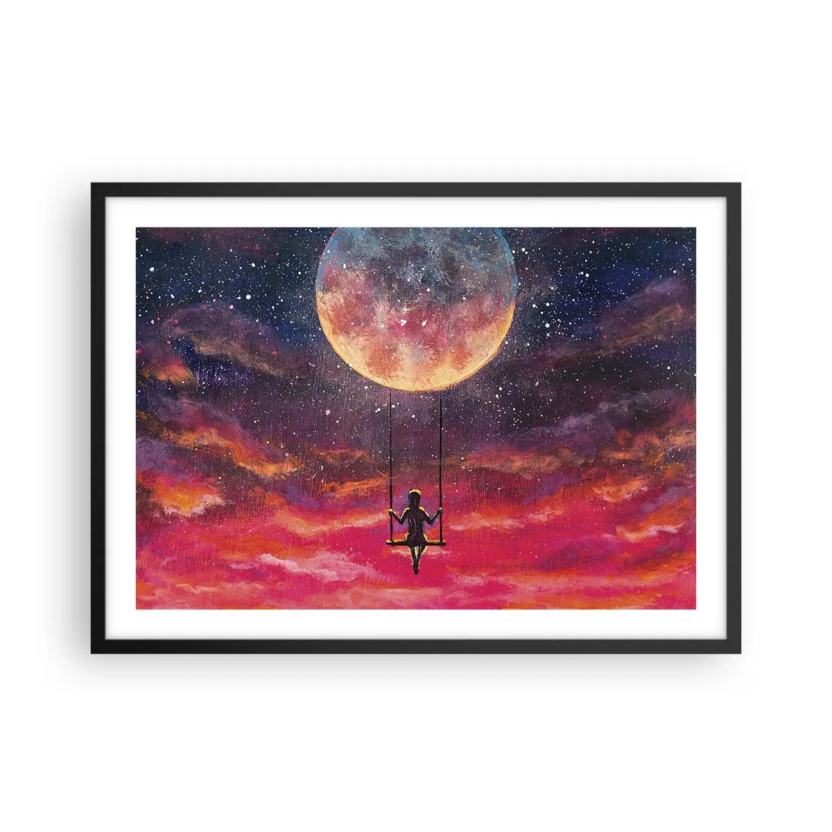 Plakat i sort ramme - Glæd dig i skyerne - 70x50 cm