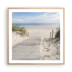 Plakat i ramme af lyst egetræ - Ud over horisonten - 60x60 cm