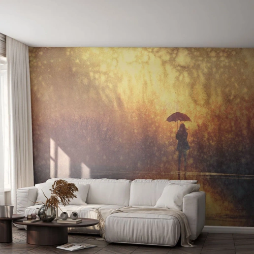 Fototapet Standard Eco - Jeg føler, at der er nogen, der kigger på mig - Abstraktion, Kvinde, Gå i regnen - 400x280 cm